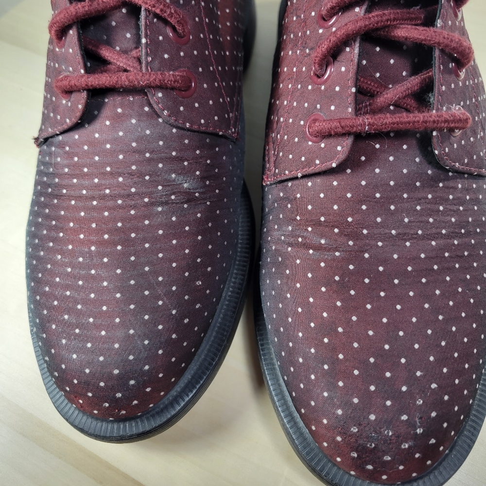 Dr. Martens Evan Maroon & White Polka Dots Boots Booties Women's Size 7 - Picture 8 of 14
